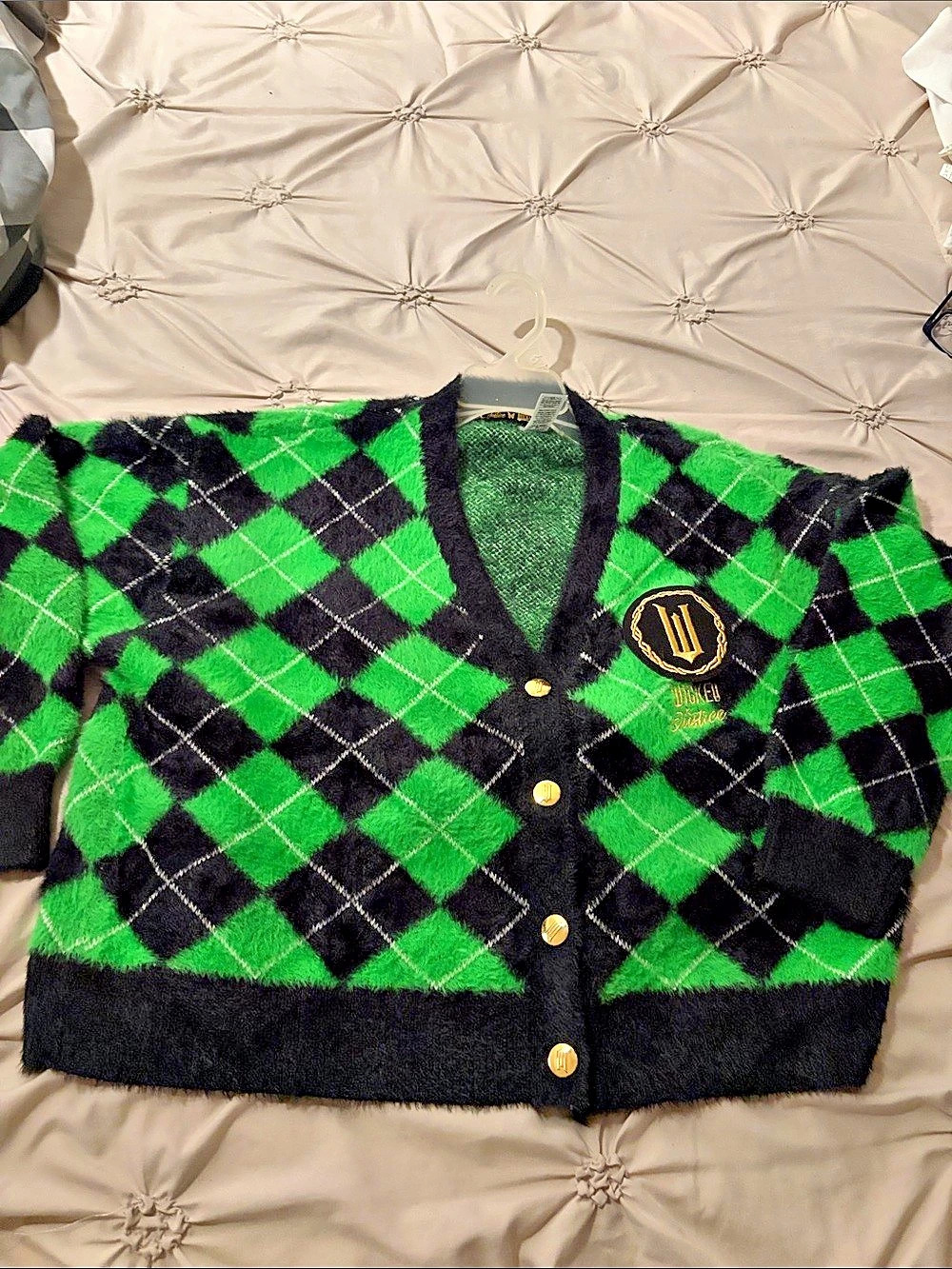 Wicked Justice Cardigan Argyle Cardigan in Green & Black XL NWT